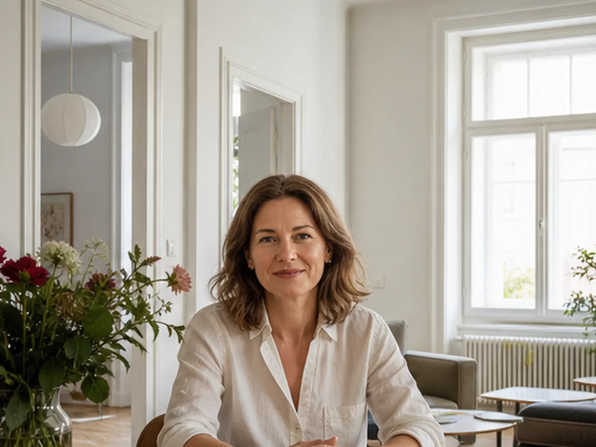 Eigentümerin mit Grundriss in einer Wiener Altbauwohnung
